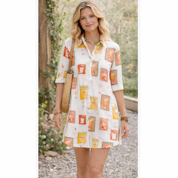 Label Of Love Tops - NWT Label of Love Linen Blend Cocktail Print Shirt/Dress Tunic Women's Sz Small